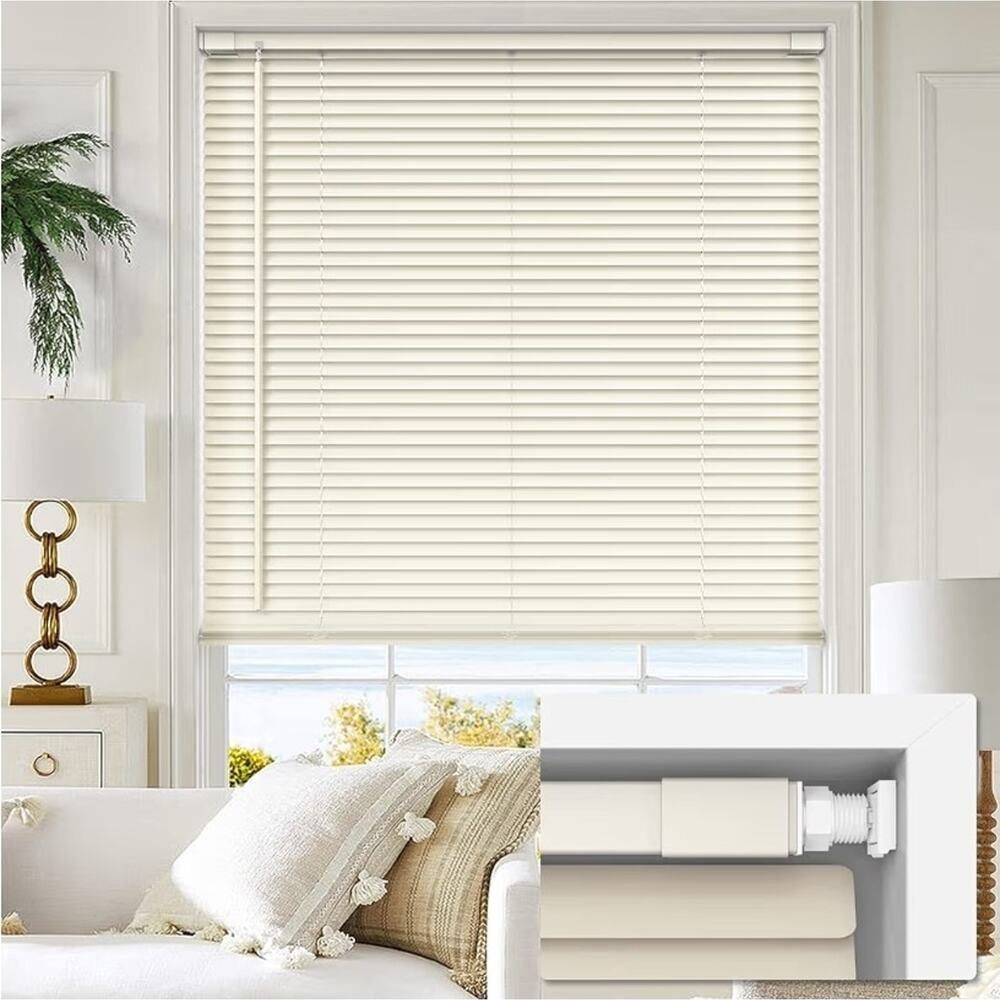 36" W X 64" H LazBlinds No Tools No Drill 1" Vinyl Mini Blinds, Cordless, Cream